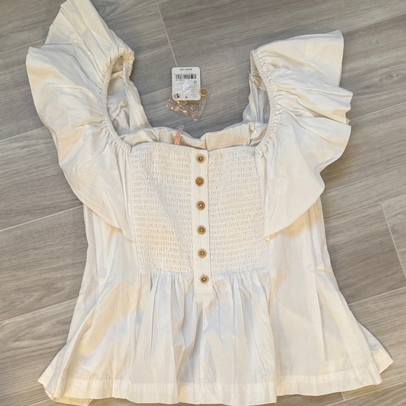 Free People Cream Ruffle Blouse - Picture 3 of 3